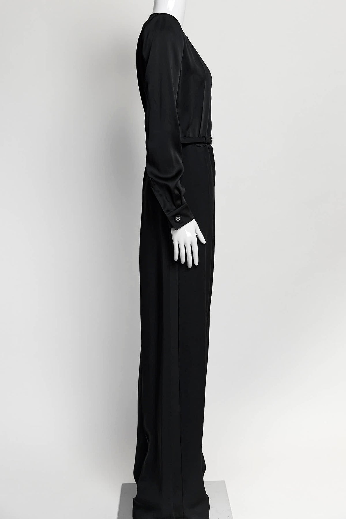 Gucci Black Longsleeve Jumpsuit with Crystal Logo Belt 38
