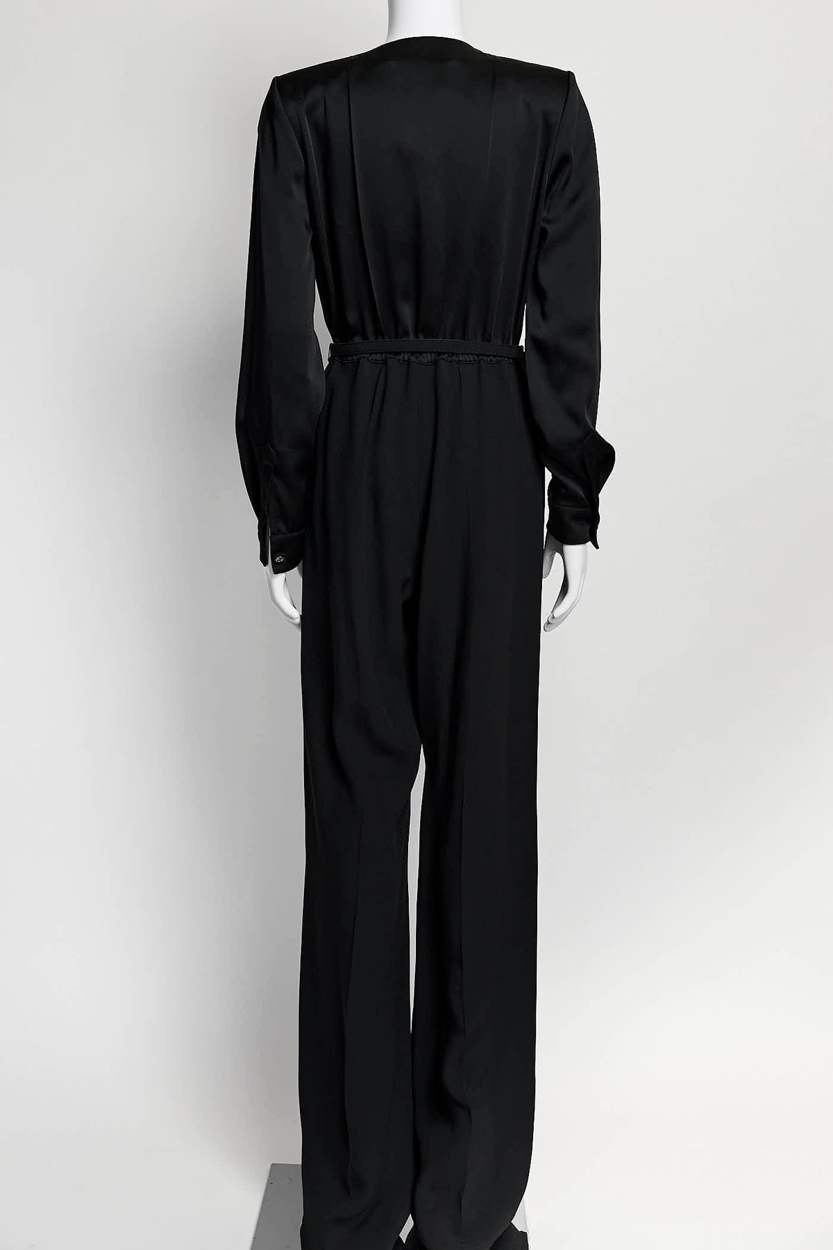 Gucci Black Longsleeve Jumpsuit with Crystal Logo Belt 38