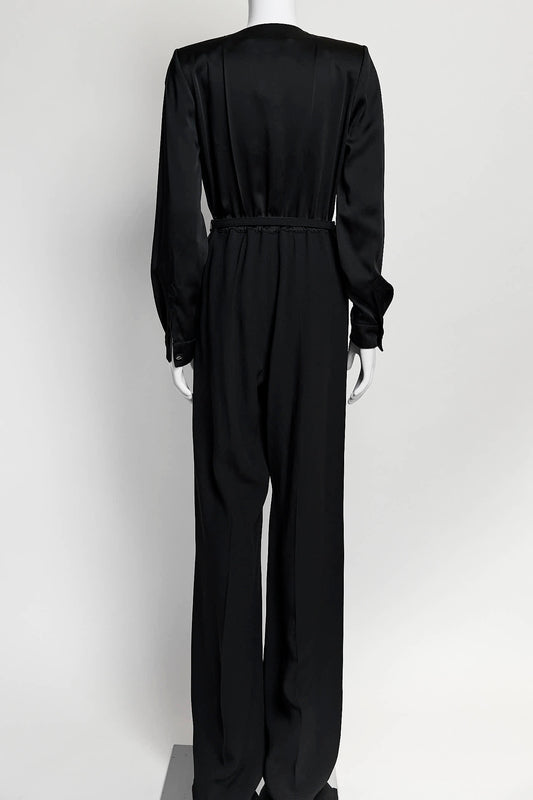 Gucci Black Longsleeve Jumpsuit with Crystal Logo Belt 38
