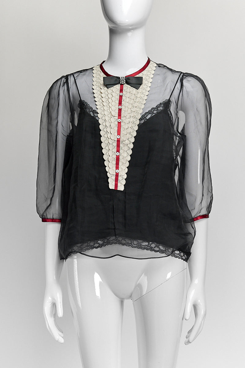 Gucci Black Semi Sheer Lace Blouse IT 42