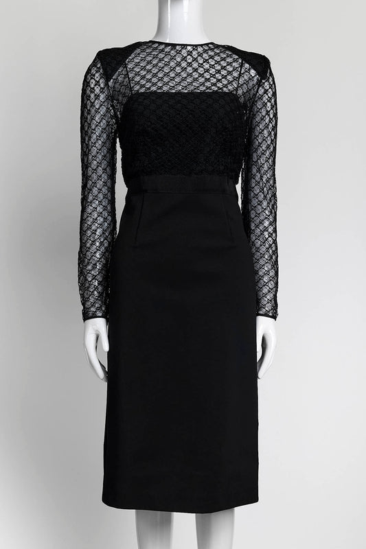 Gucci Black Monogram Lace Dress with Cuff Detail  M