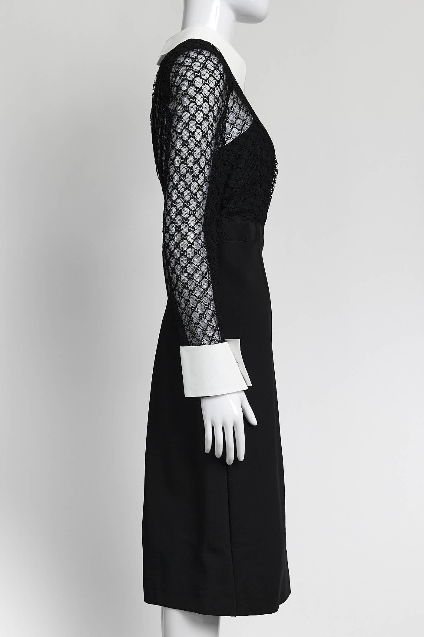 Gucci Black Monogram Lace Dress with Cuff Detail  M