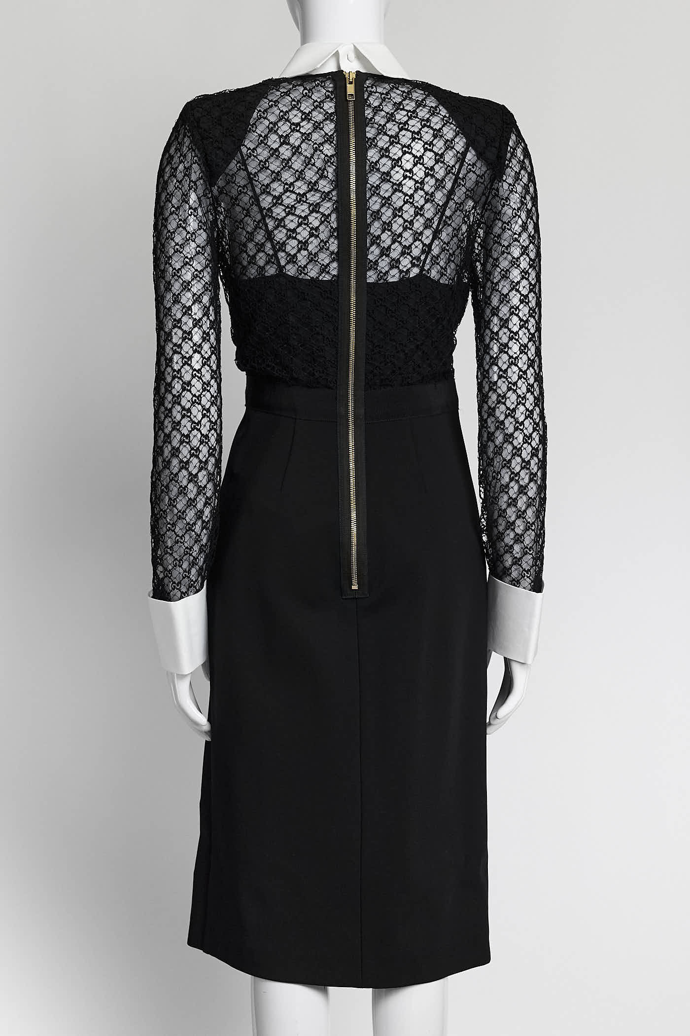 Gucci Black Monogram Lace Dress with Cuff Detail  M