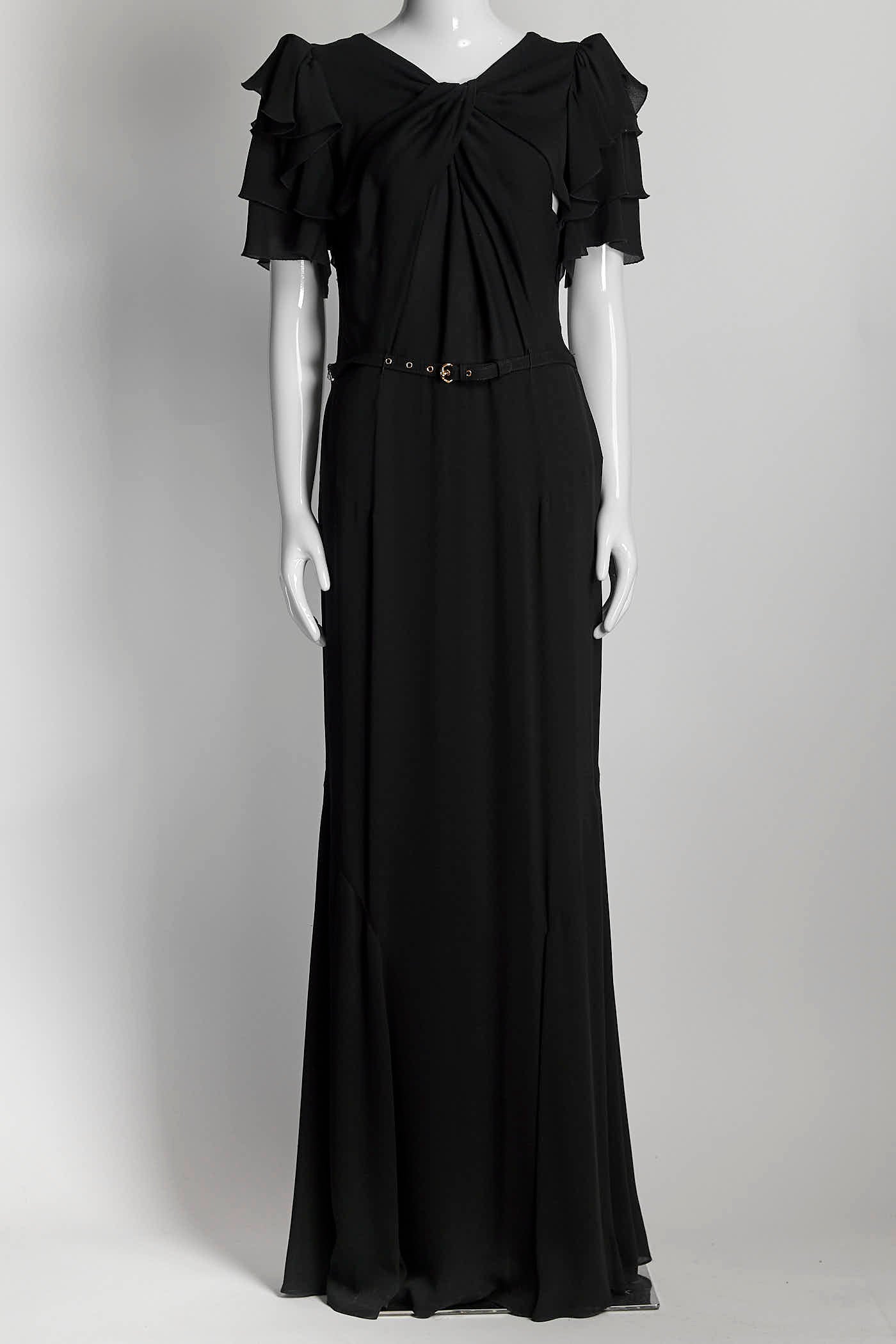 Gucci Black Silk Ruffled Gown with Belt 44