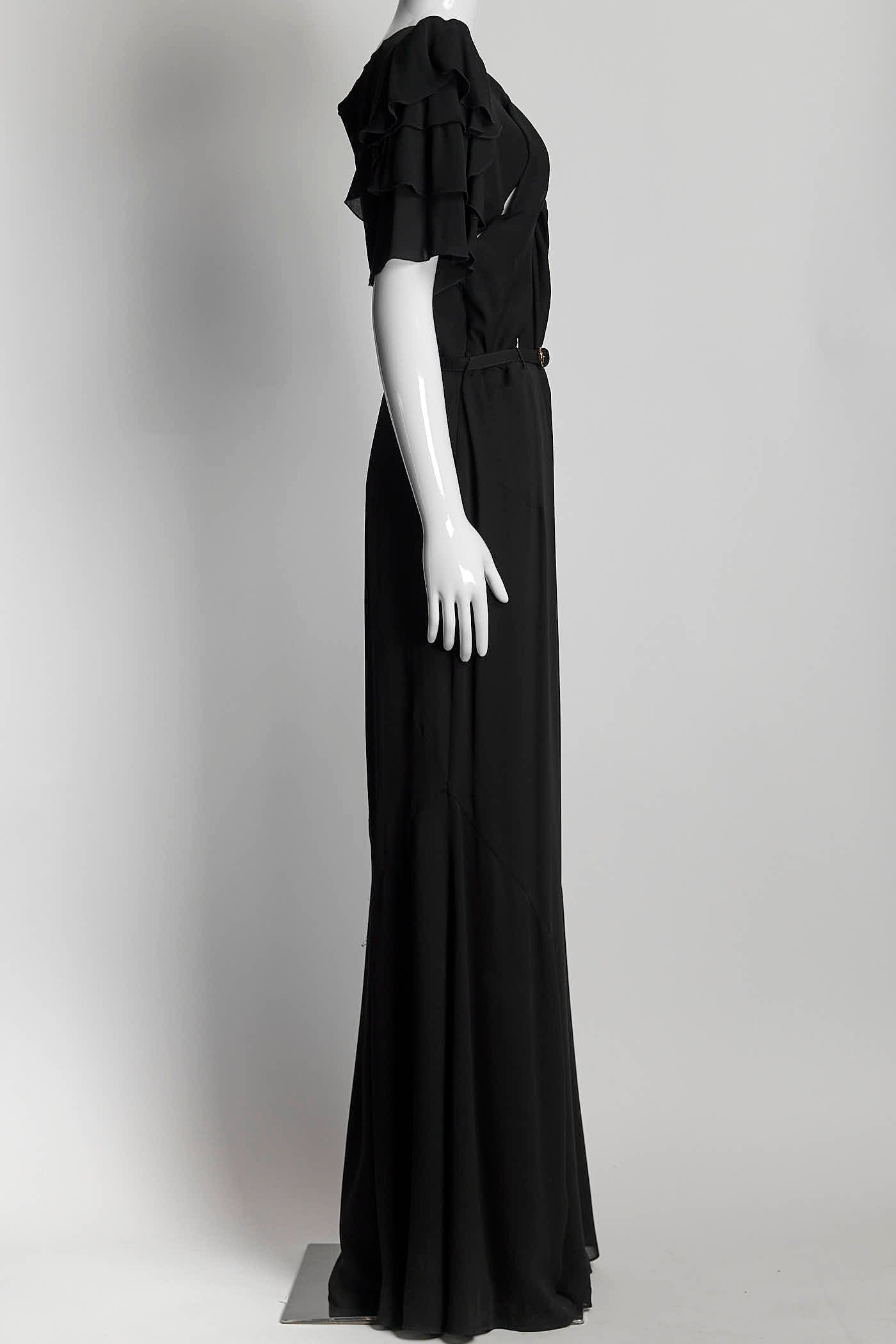 Gucci Black Silk Ruffled Gown with Belt 44