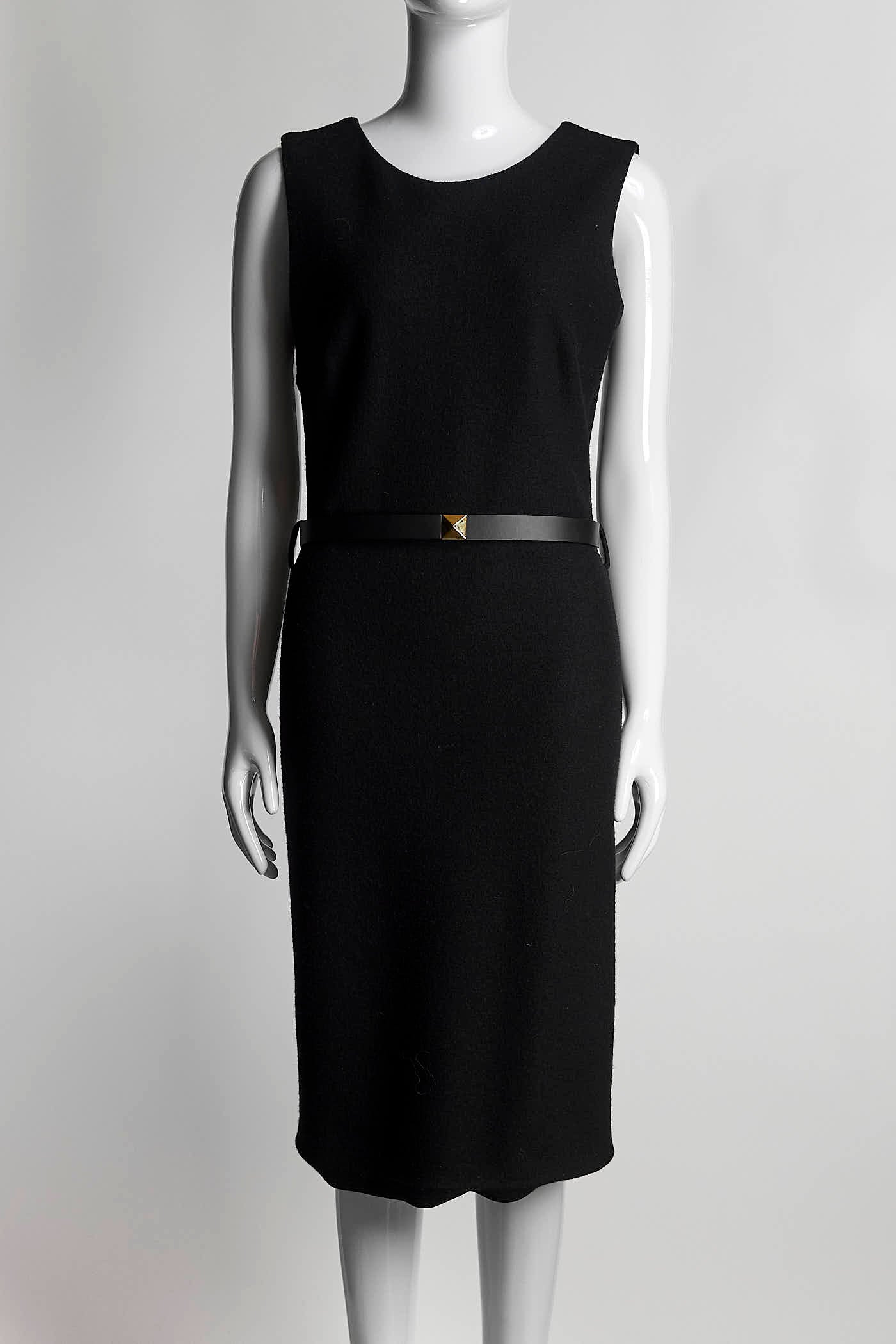 Gucci  Black Sleeveless Dress with Gold Buckle Belt L