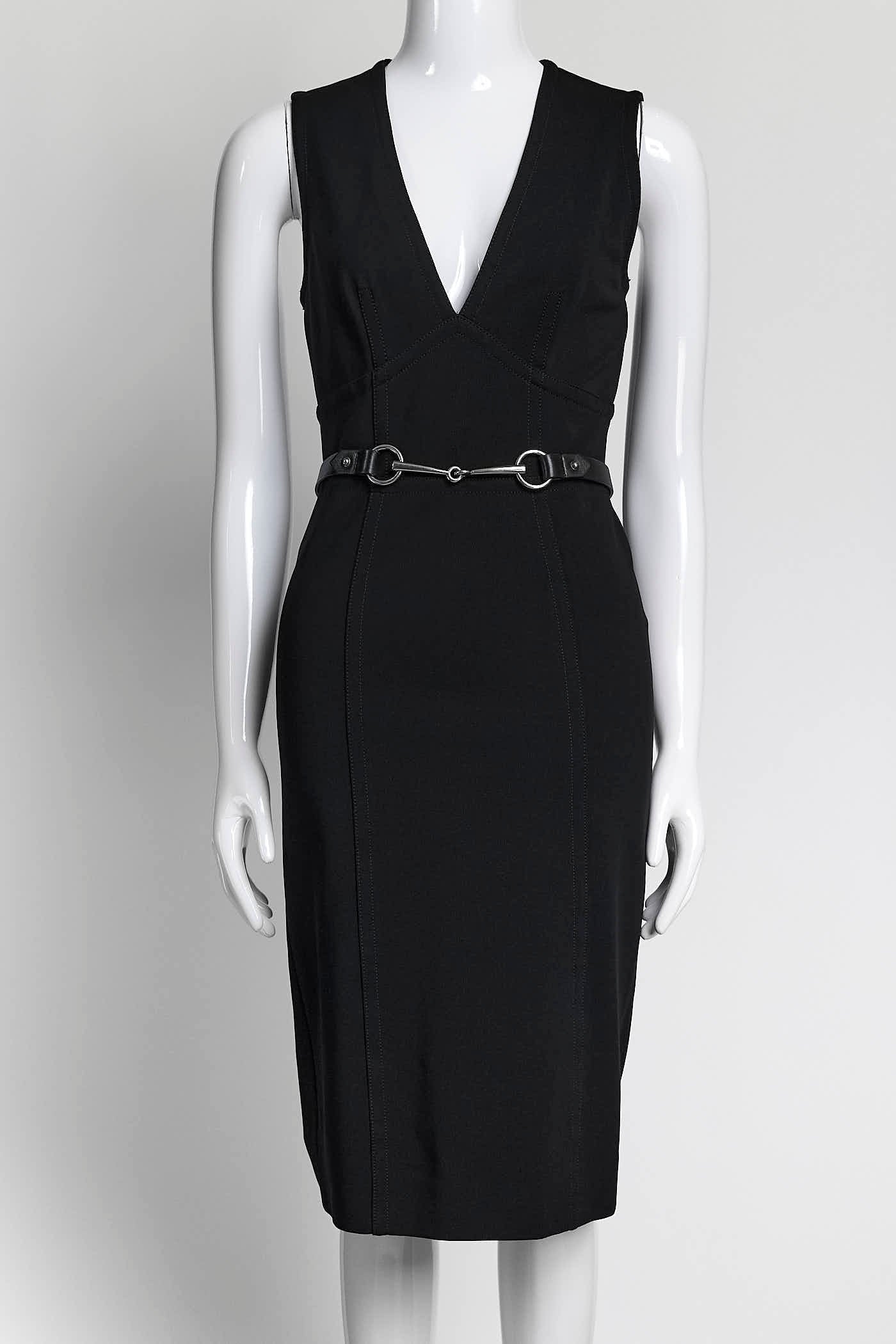 Gucci Black V-Neck Sleeveless Dress with Belt S