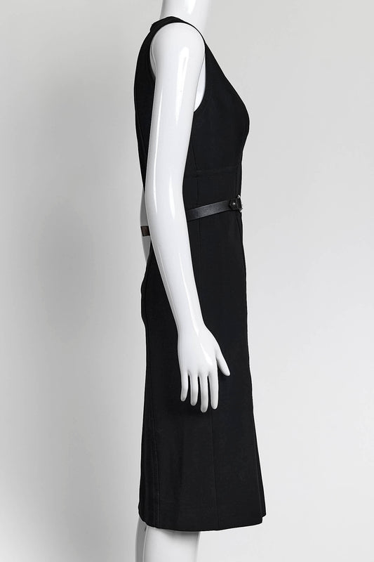 Gucci Black V-Neck Sleeveless Dress with Belt S