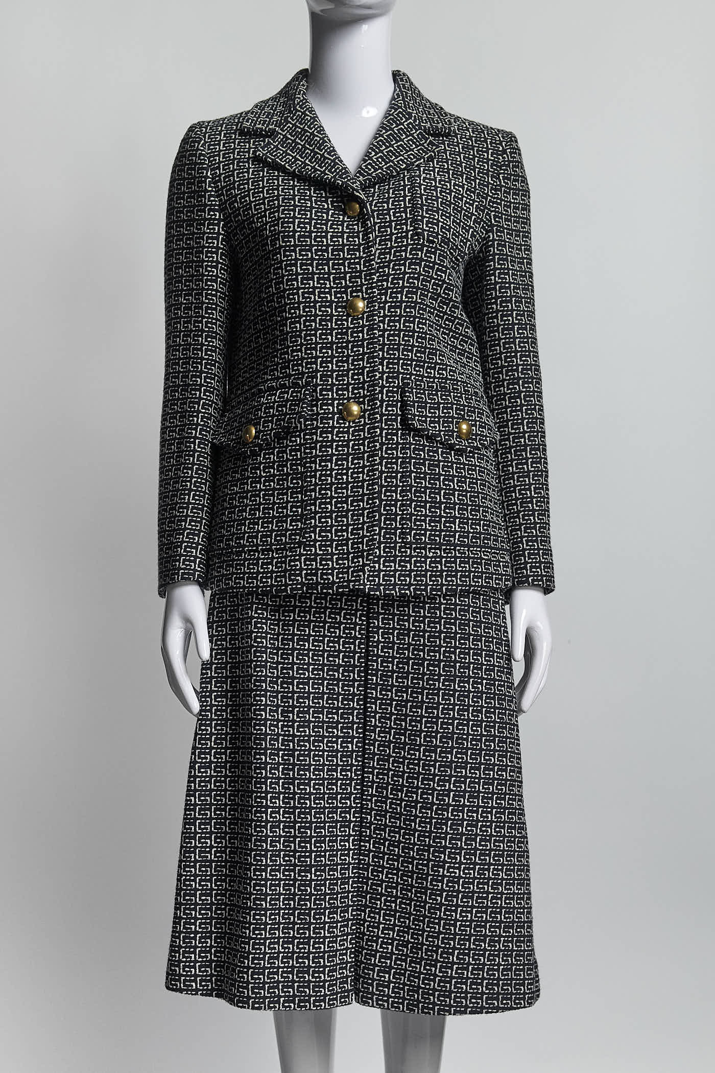 Gucci Black/White Logo Blazer/Skirt Set 40