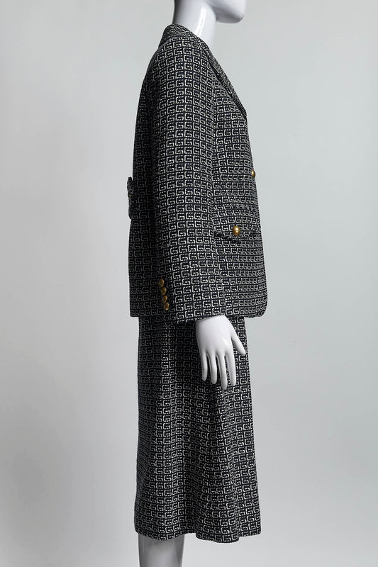 Gucci Black/White Logo Blazer/Skirt Set 40