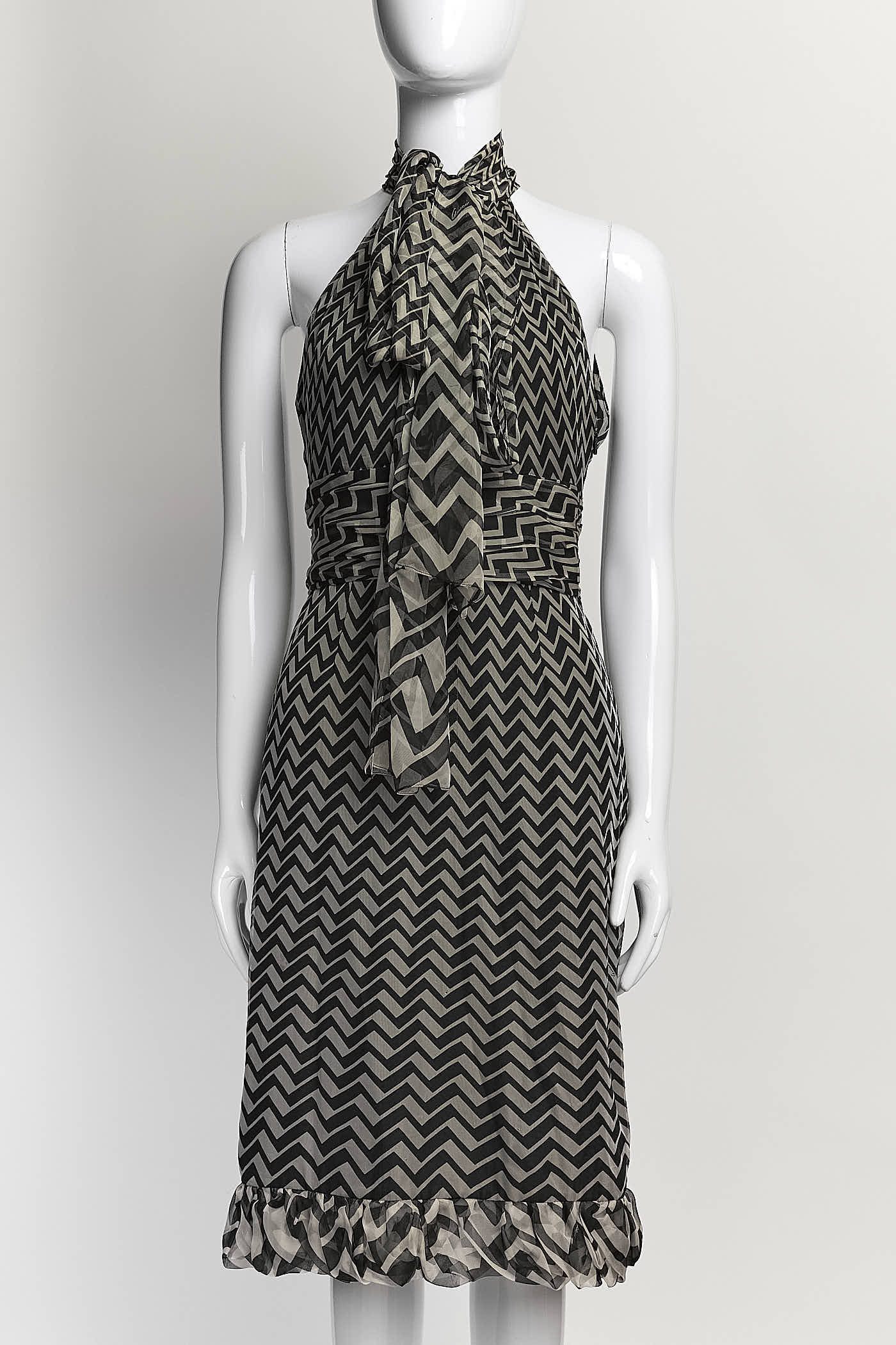 Gucci Black/White Silk Patterned Cocktail Dress 38