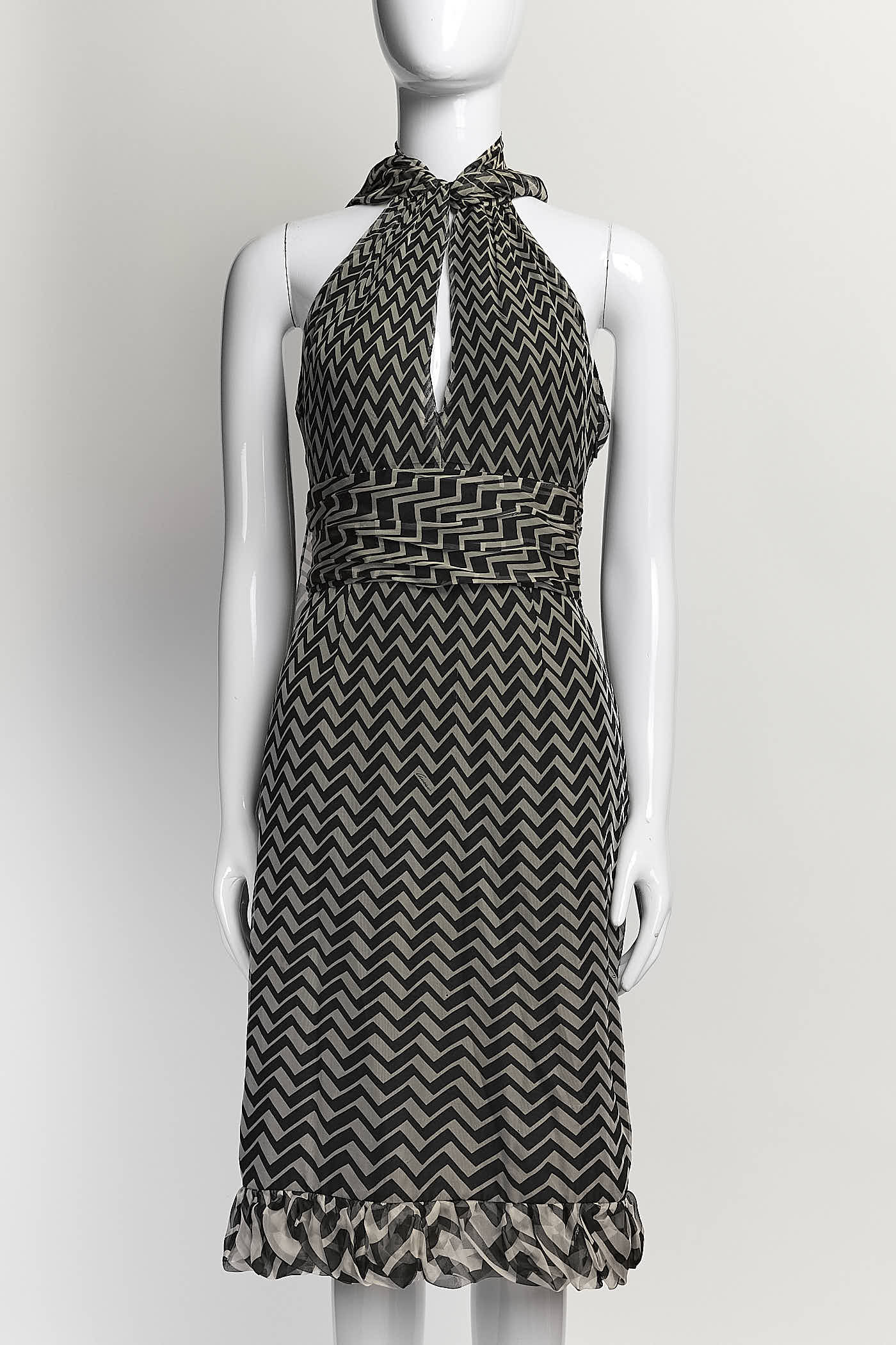 Gucci Black/White Silk Patterned Cocktail Dress 38