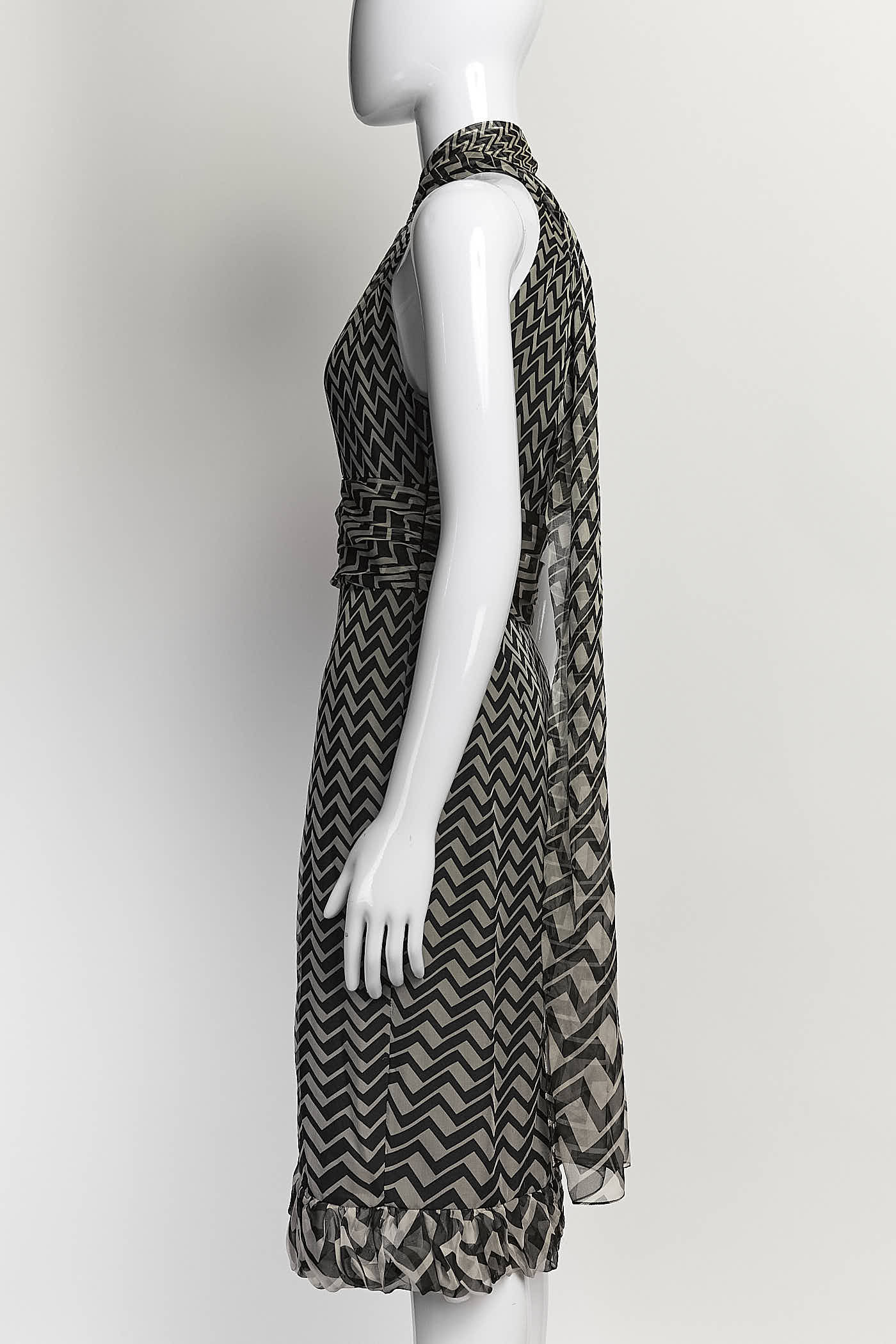 Gucci Black/White Silk Patterned Cocktail Dress 38