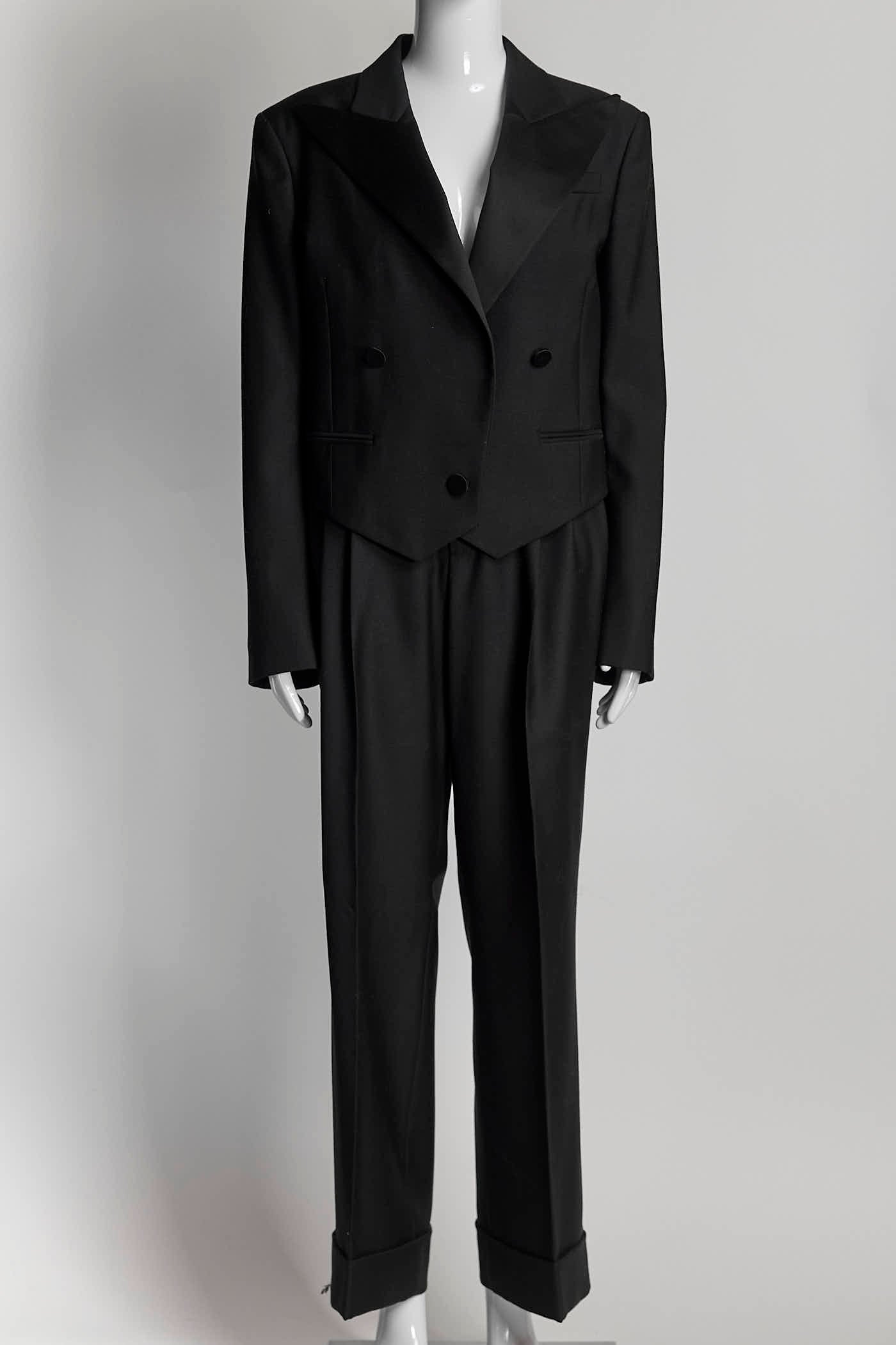 Gucci Black Wool Cropped Blazer/Trouser Suit 42