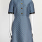 Gucci Blue/Silver Monogram Printed Dress with Vinyl Black Collar 40