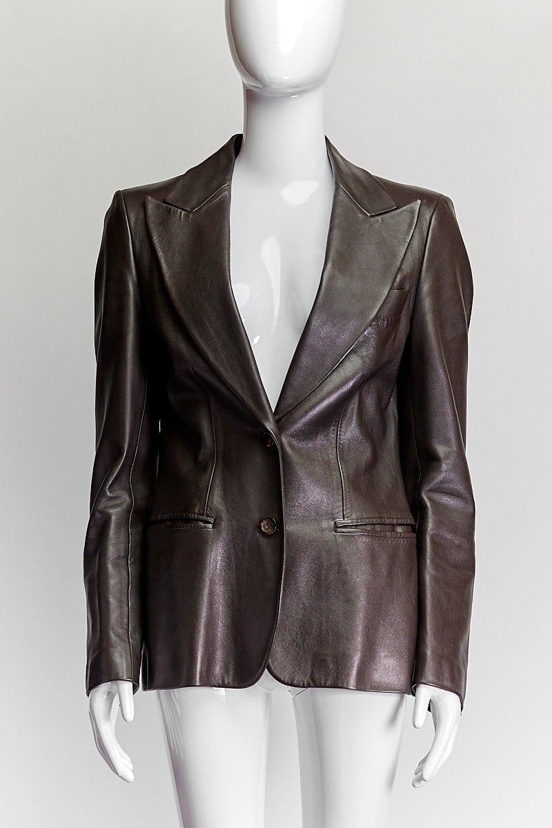 Gucci Brown Leather Blazer IT 42