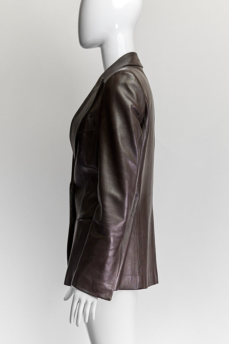 Gucci Brown Leather Blazer IT 42