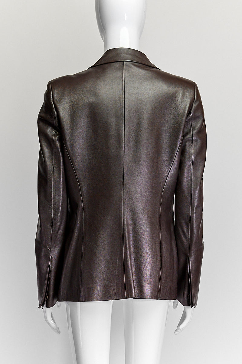 Gucci Brown Leather Blazer IT 42