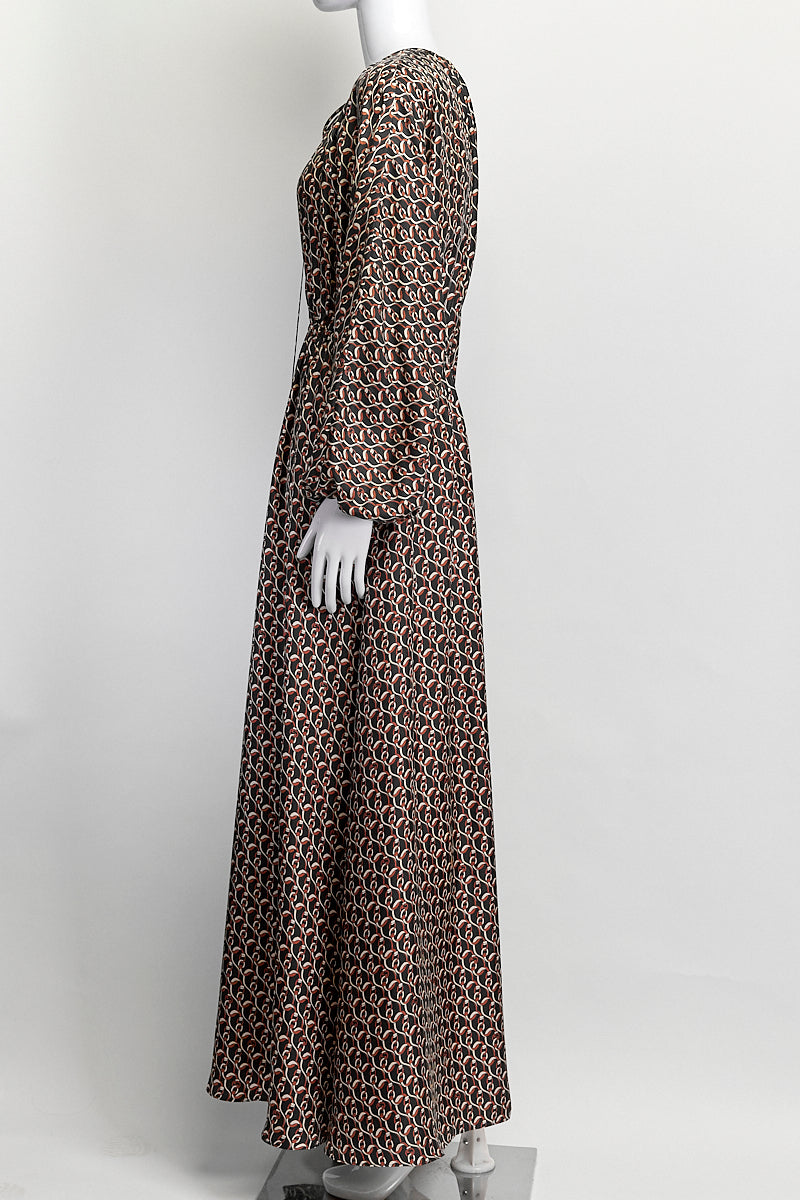 Gucci Crossing Chain Print Silk Dress in Brown IT 42