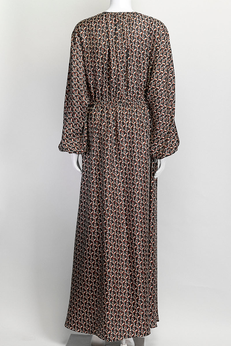 Gucci Crossing Chain Print Silk Dress in Brown IT 42