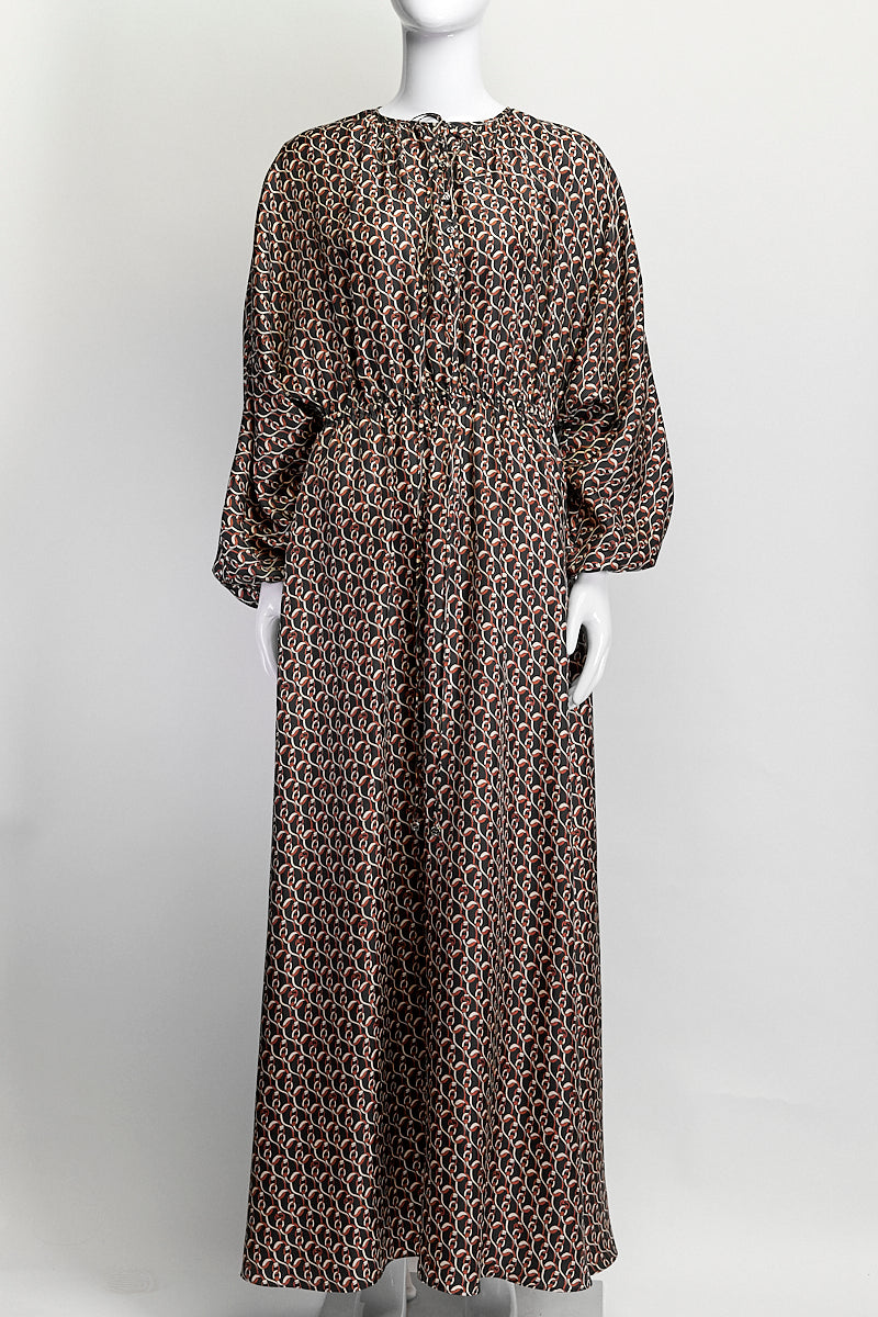 Gucci Crossing Chain Print Silk Dress in Brown IT 42