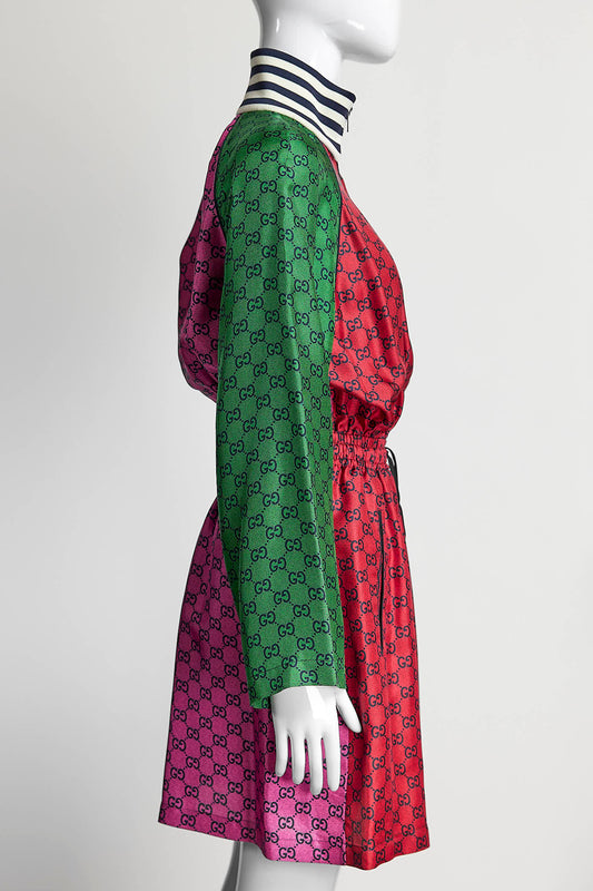 Gucci GG Mini Silk Muliticolor Monogram Dress S