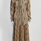 Gucci Gold Metallic Patterned Pleated Dress with Tie M