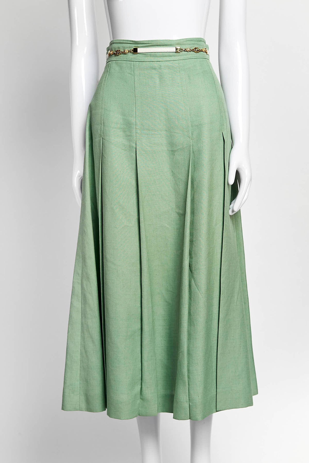 Gucci Green Box Pleated Midi Skirt with Belt Detail 40