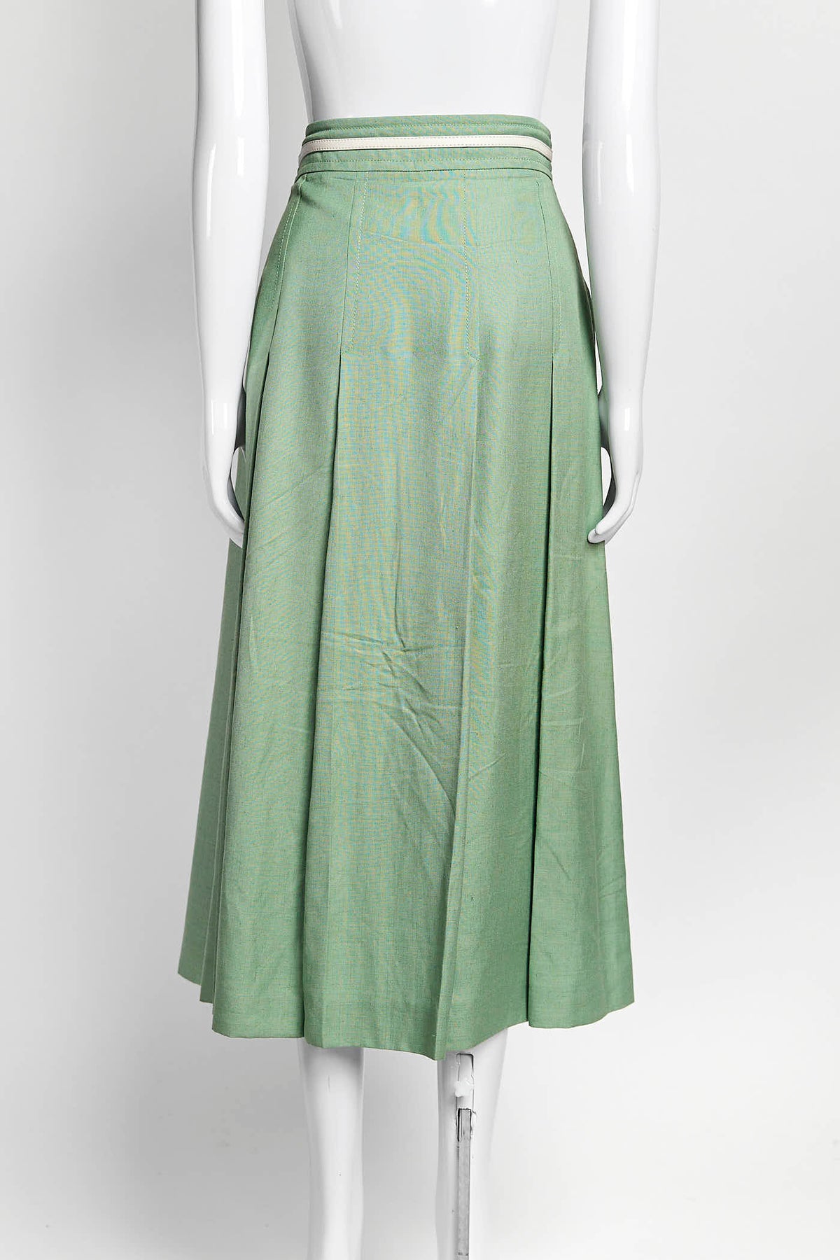 Gucci Green Box Pleated Midi Skirt with Belt Detail 40