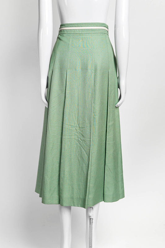 Gucci Green Box Pleated Midi Skirt with Belt Detail 40