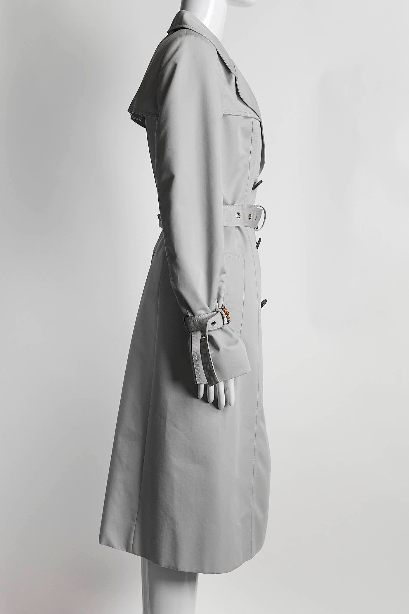 Gucci Grey Trench Coat with Bamboo Buckles on Sleeves 44