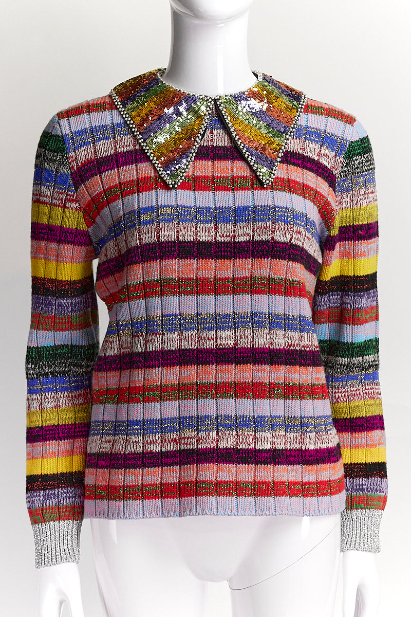 Gucci Multicolour Striped Sweater with Rainbow Sequins M