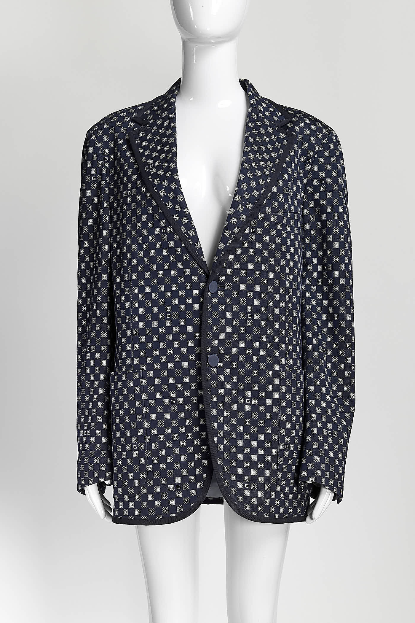 Gucci Navy Cotton Printed Blazer 48