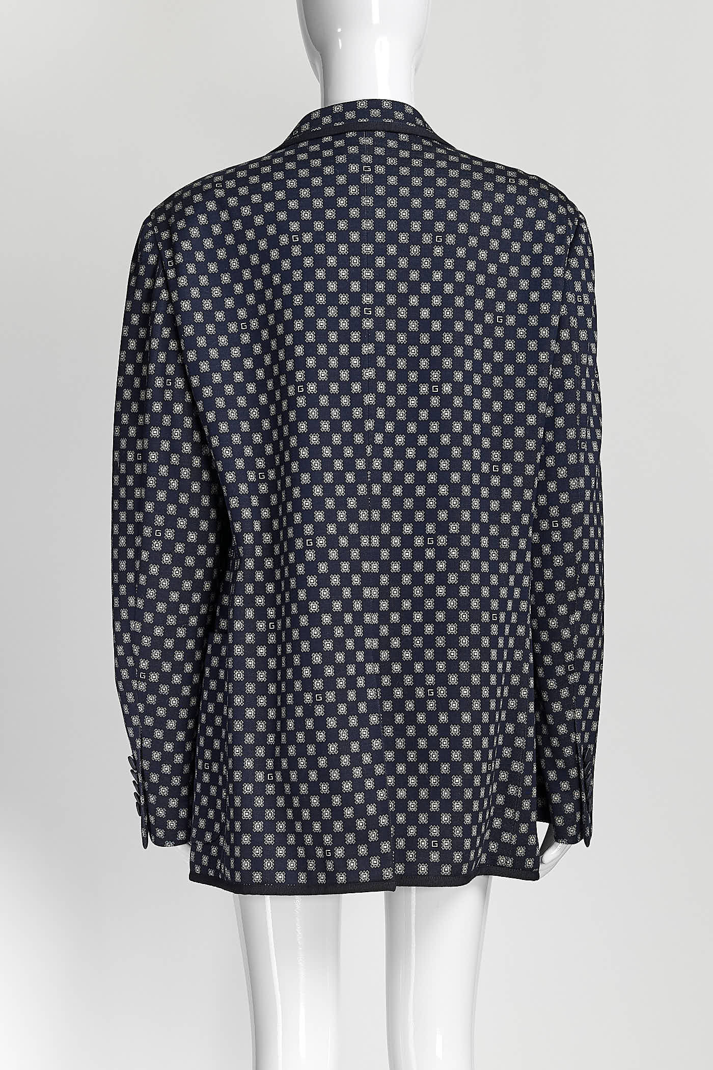 Gucci Navy Cotton Printed Blazer 48