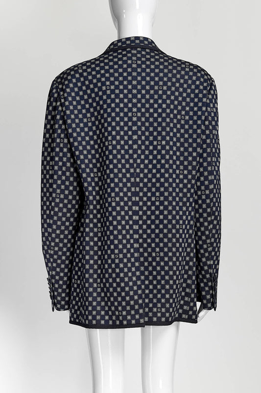 Gucci Navy Cotton Printed Blazer 48