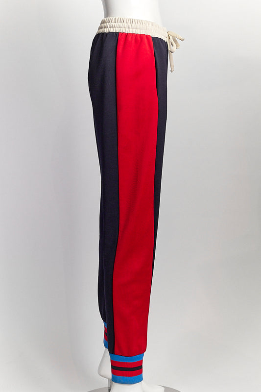 Gucci Navy Drawstring Pants with Red Stripe/Ribbed Hem M