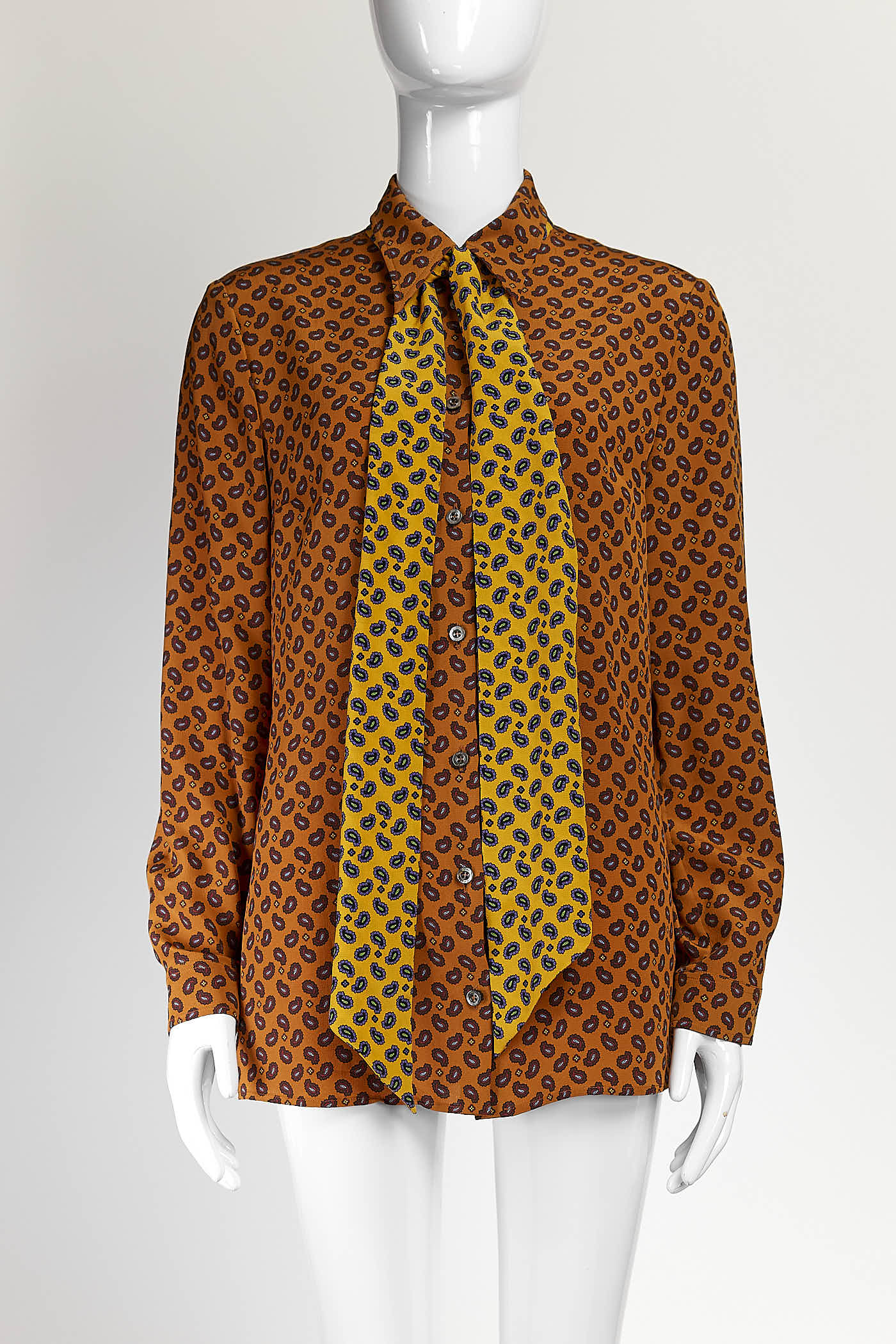 Gucci Orange Printed Silk Blouse 42