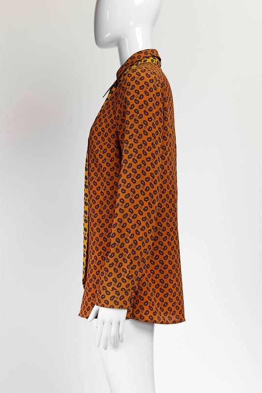 Gucci Orange Printed Silk Blouse 42