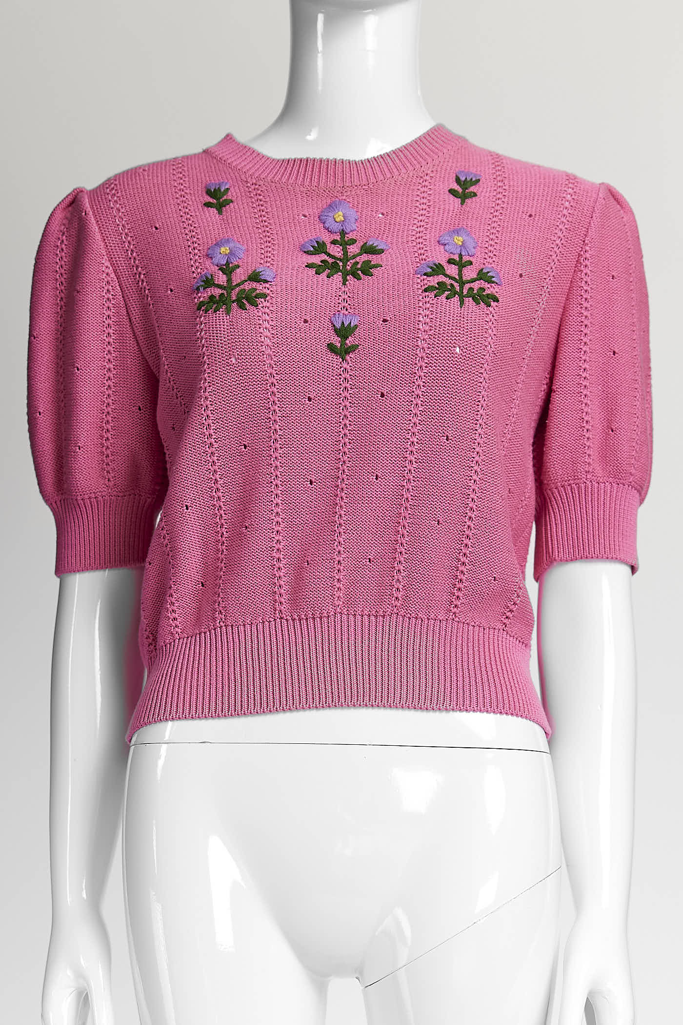 Gucci Pink Floral Embroidered Knit Sweater S