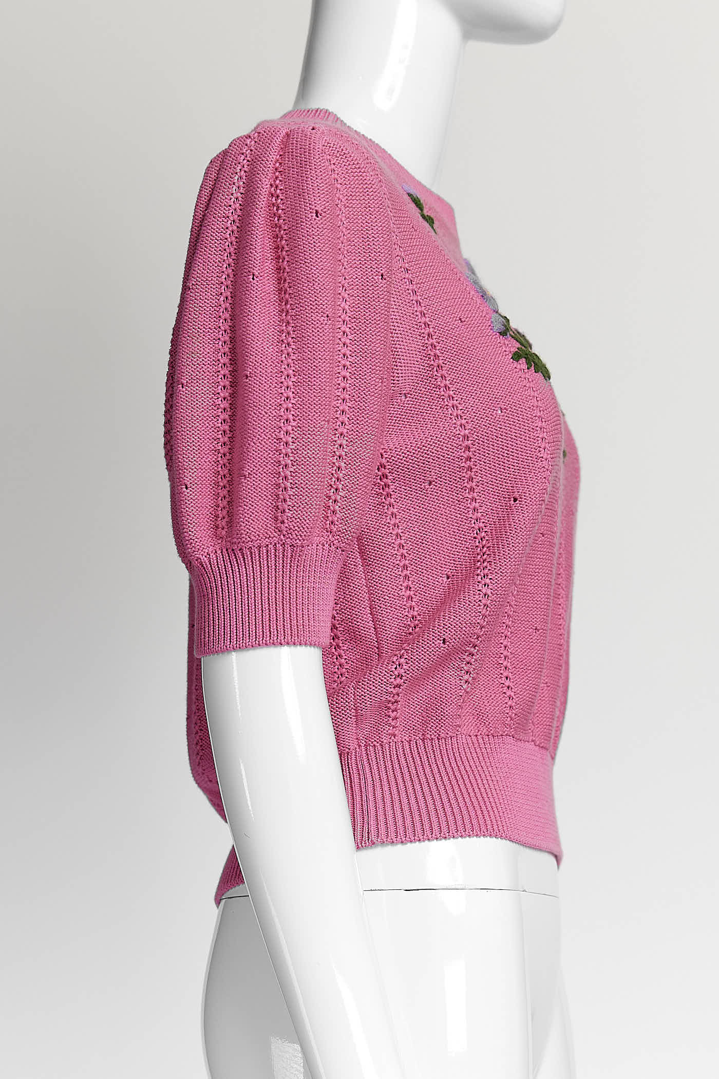Gucci Pink Floral Embroidered Knit Sweater S