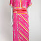 Gucci Pink Horesebit-Print Silk Top/Short/Wrap Skirt Set 40
