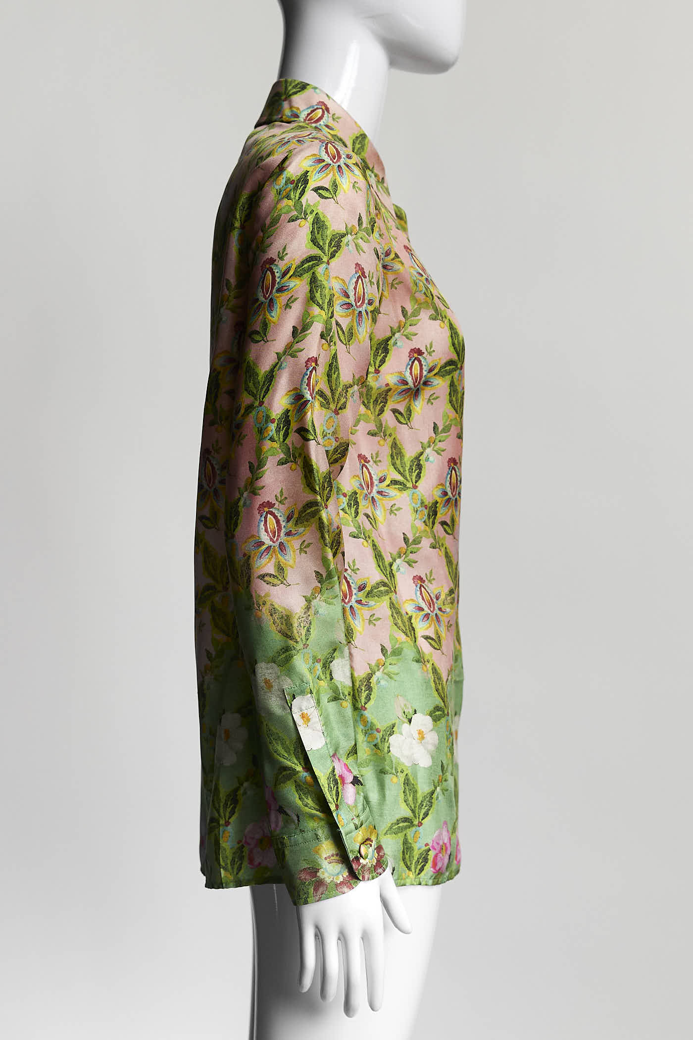 Gucci Pink Silk Blouse with Green Floral Printed 40
