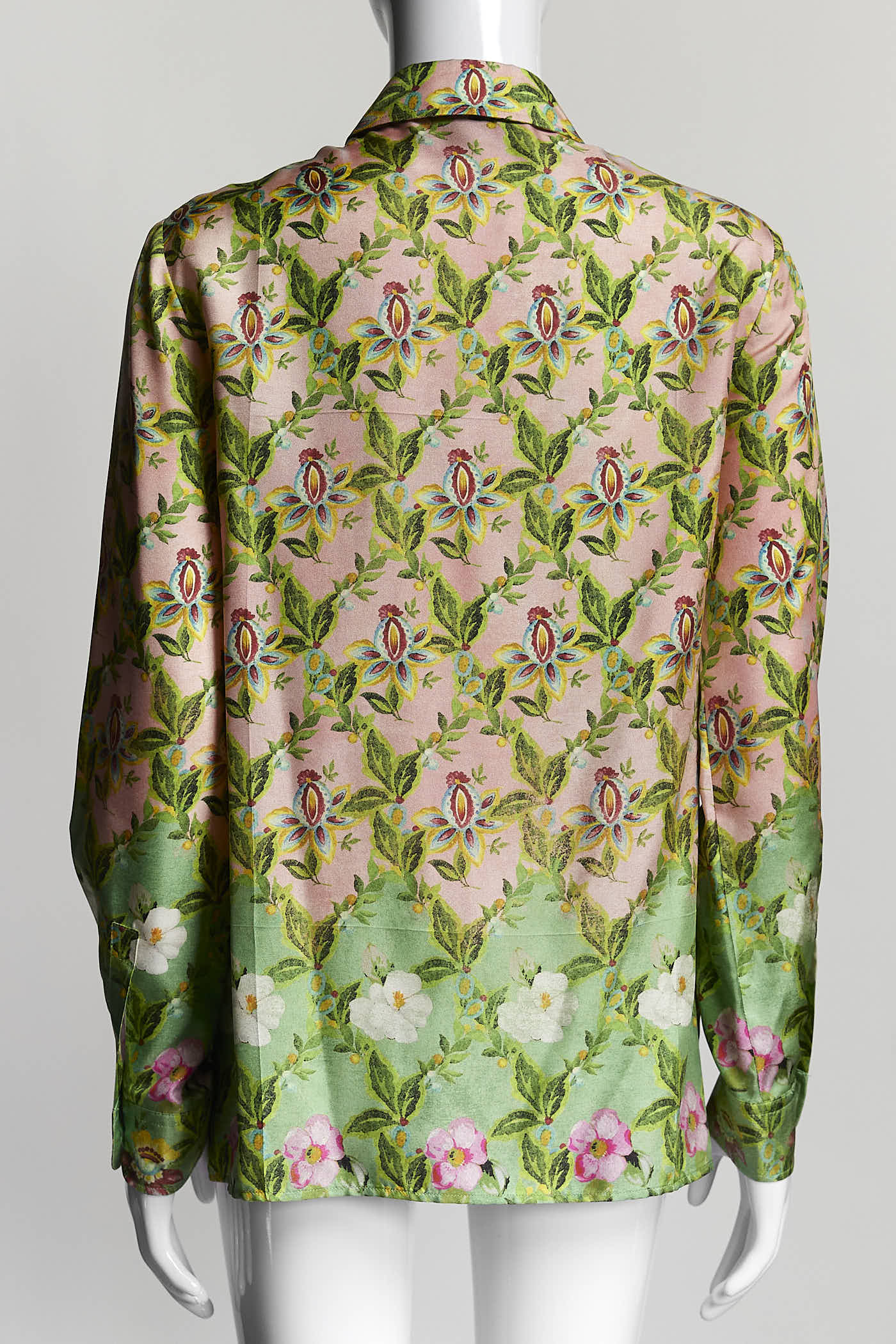 Gucci Pink Silk Blouse with Green Floral Printed 40