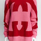 Gucci Pink Sweater with Large Red Logo S