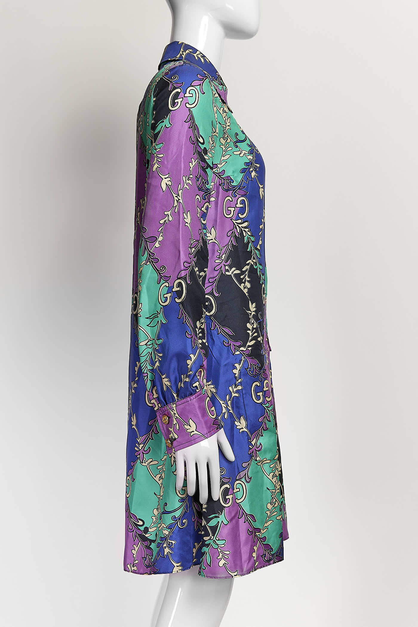 Gucci Purple/Black/Blue GG Logo Silk Dress 38