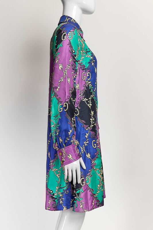 Gucci Purple/Black/Blue GG Logo Silk Dress 38