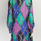 Gucci Purple/Black/Blue GG Logo Silk Dress 38