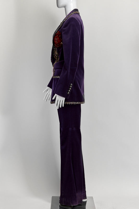 Gucci Purple Velvet Crystal Trim Blazer/Pant IT 42