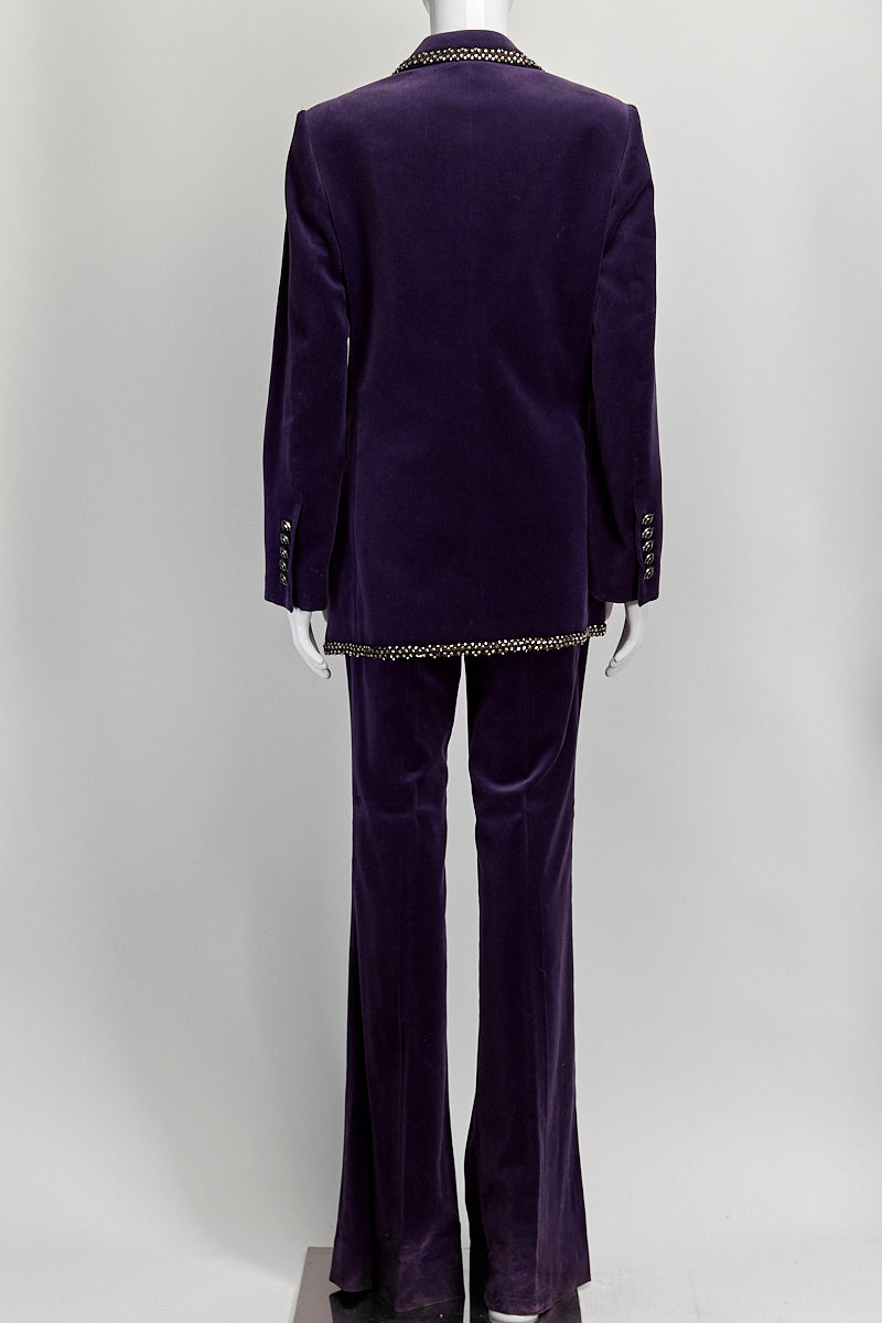 Gucci Purple Velvet Crystal Trim Blazer/Pant IT 42