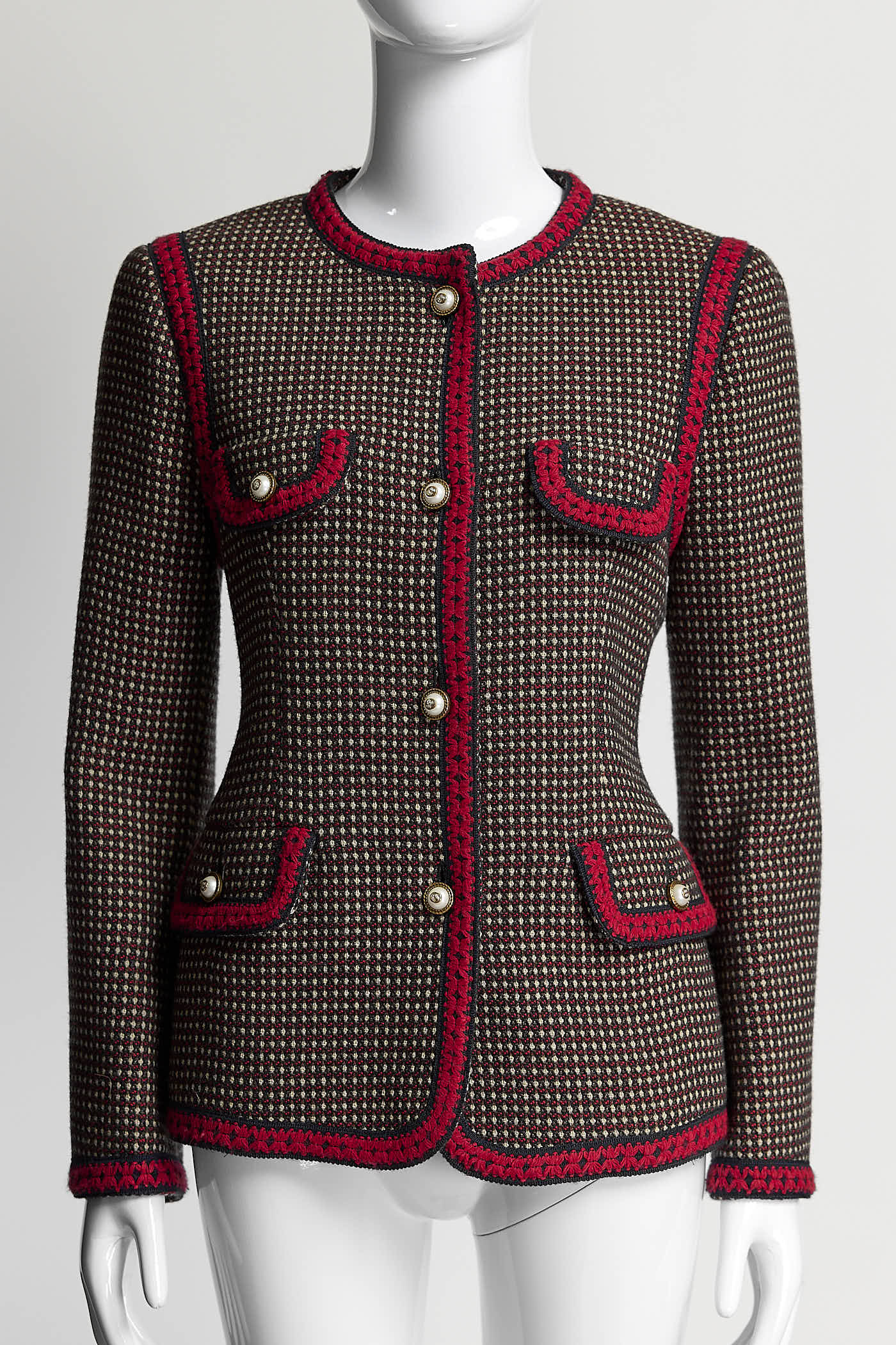 Gucci Red/Brown Tweed Jacket with Tiger on the Back 42